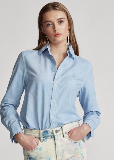 Camisa Polo Ralph Lauren Mujer Azules - Relaxed Fit Cotton - FOJUQ2659